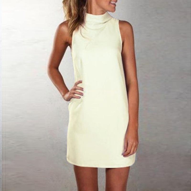 New Women Summer Sexy Party Dress Elegant Sleeveless Turtleneck Mini Dress For Casual Events