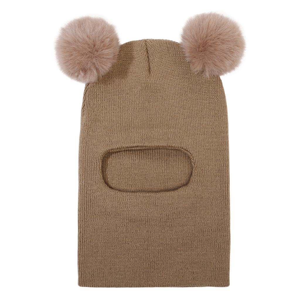 Children's Double Ball Ear Protectors Fall and Winter Boys and Girls Cute Wool Knit Pullover One Hat