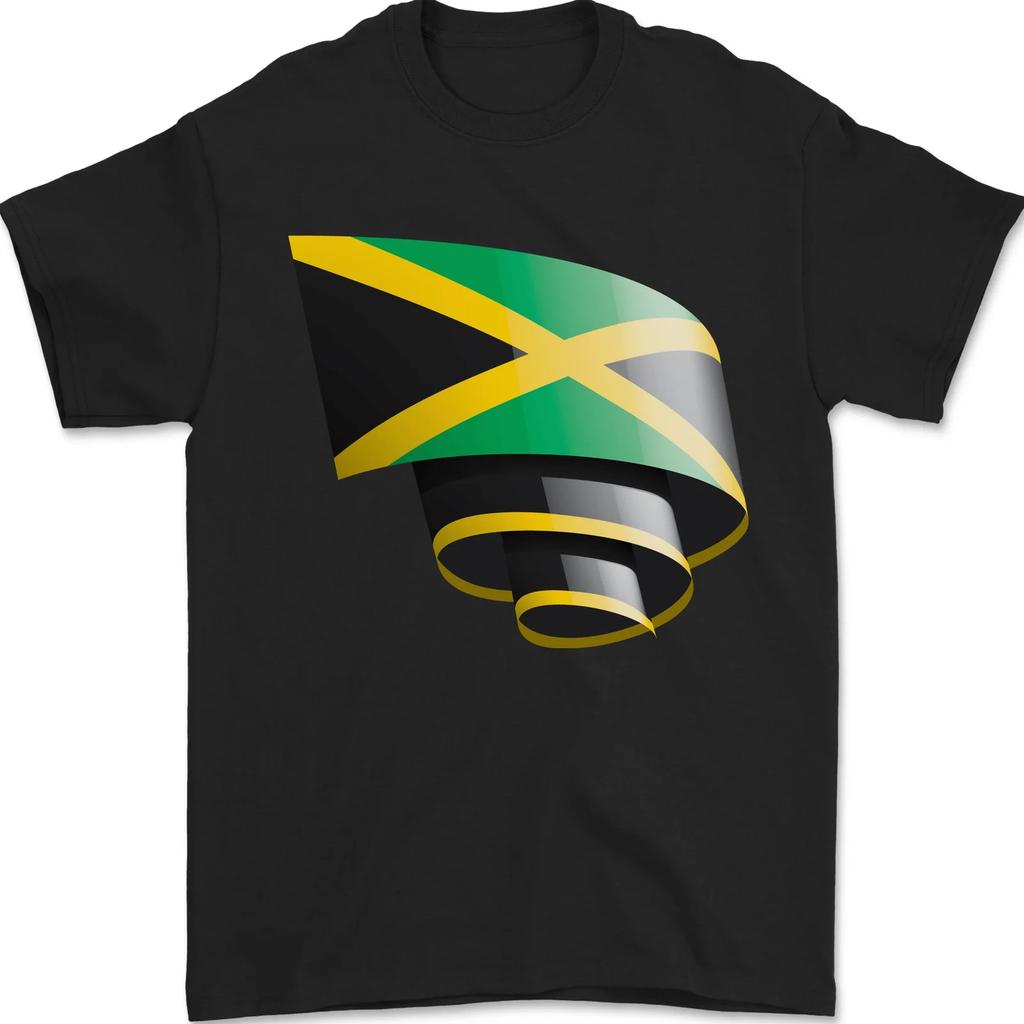 Curled Jamaican Flag Jamaica Day Football Mens T-Shirt 100% Cotton