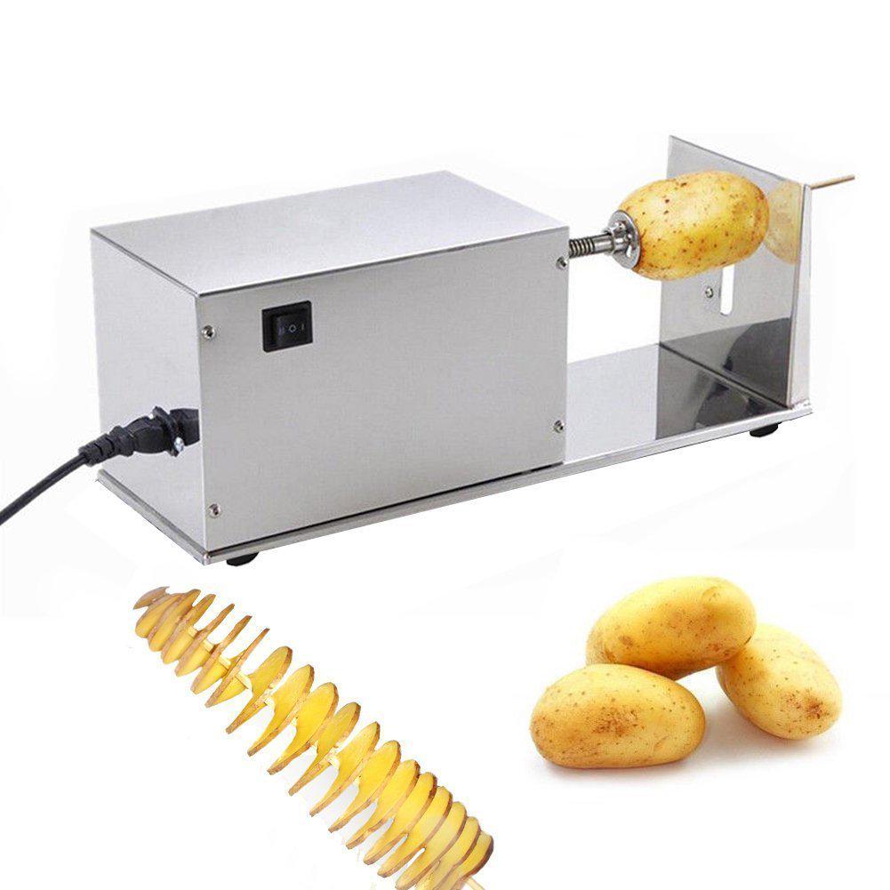 Electric Stainless Steel Tornado Potato Slicer: Commercial and Household Kitchen Equipment for Rapid Potato Chip Making.