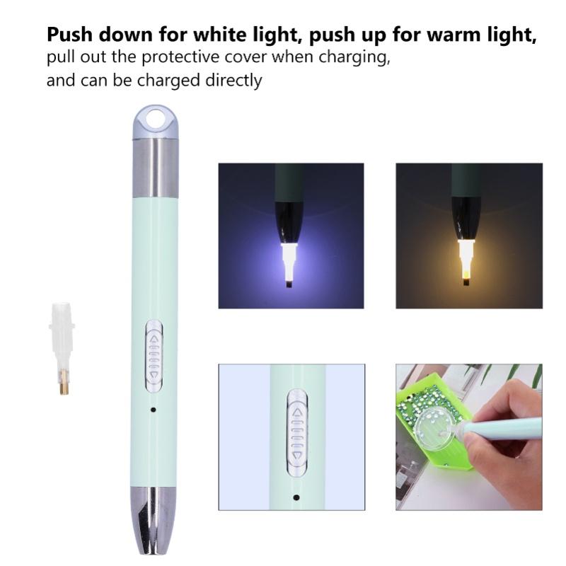 Diamond Painting Pen With Light Head USB Rechargeable DIY Craft Tools CrossStitch Accessories(Matcha Green )