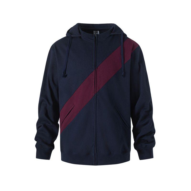 

Madwitch Original American vintage Patchwork Stripe Hoodie Male Jing Puxin Same Style Zip-up Cardigan Outerwear Navy blue XL