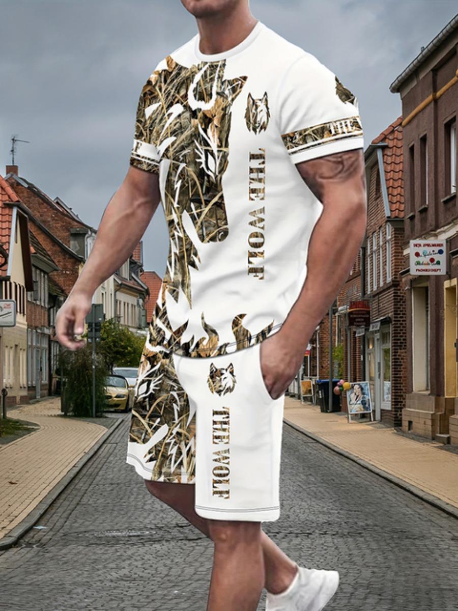 

Летний уличный мужской комплект из футболки и шорт с 3D камуфляжным принтом, мужской топ с короткими рукавами, спортивные мужские шорты для активного отдыха 6XL