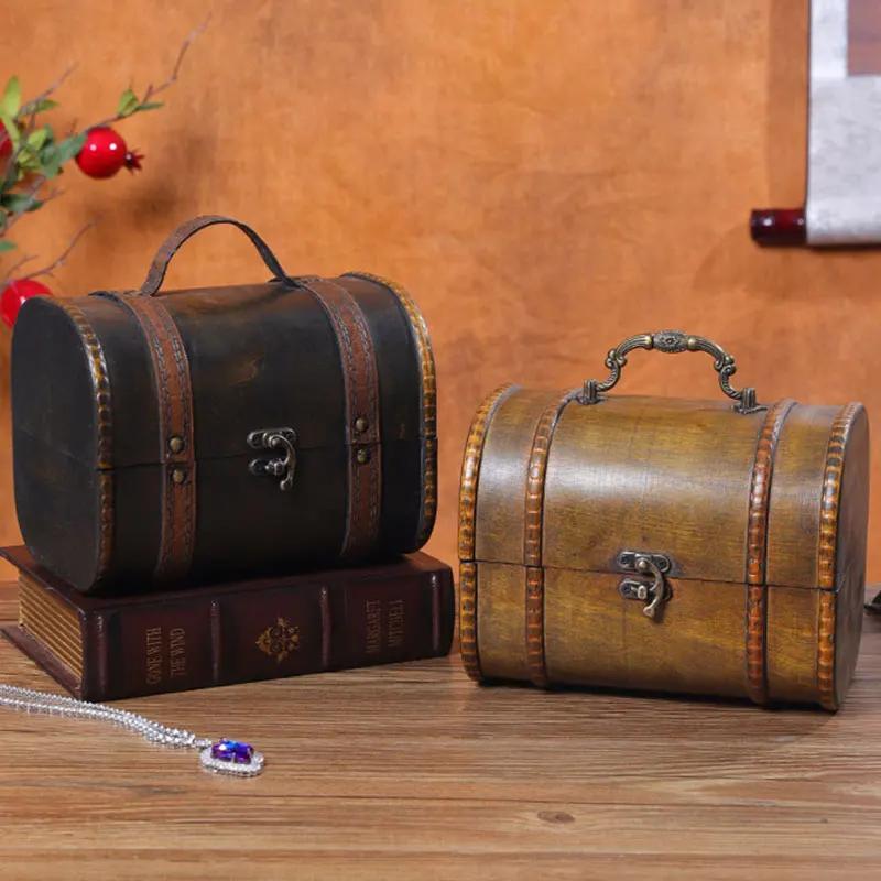 Retro Wooden Storage Box Vintage Style Treasure Certificate Jewelry Storage Suitcase Photography Props Widely Use Storage Chest