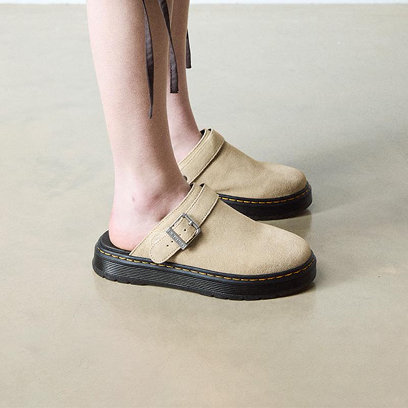 Dr. Martens Casual Cow Split Leather Round Toe Thick Sole Low Top Lifestyle Shoes Unisex Sneaker Light-Brown 40666200