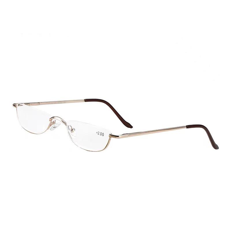 

Трендовые очки для чтения в форме полумесяца с металлическими пружинными дужками и полуободковой оправой для пожилых людей +2.00