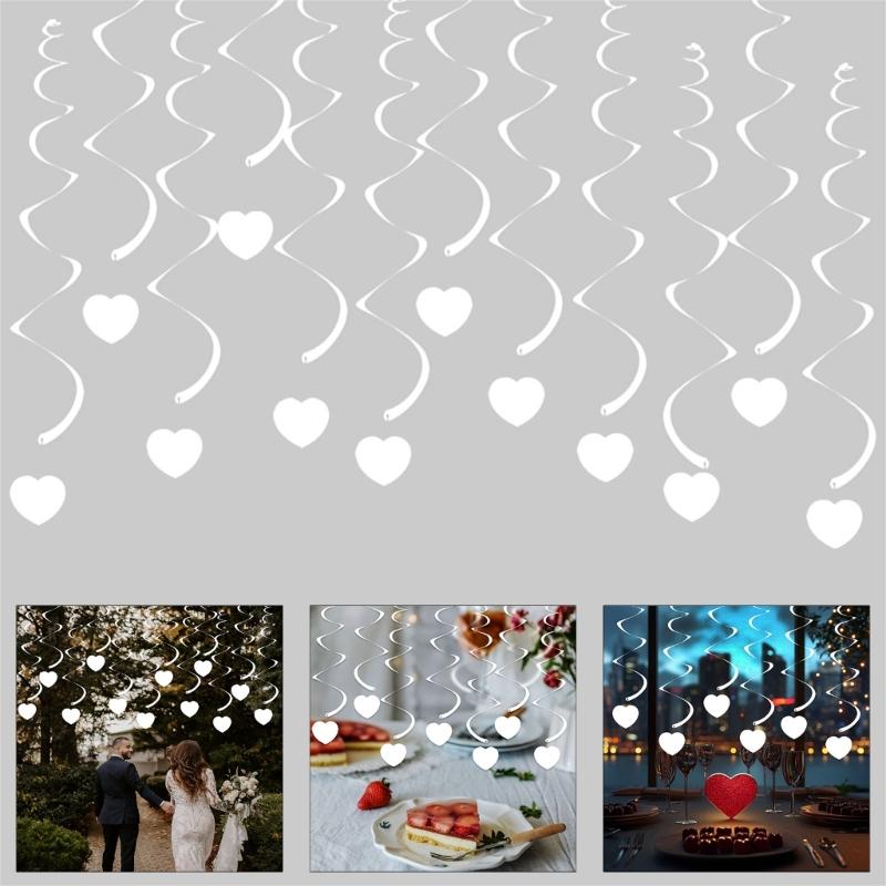 30pcs White Heart Spirals Streamers Set Hanging Decoration For Wedding Birthdays And Festival Celebration House Decors