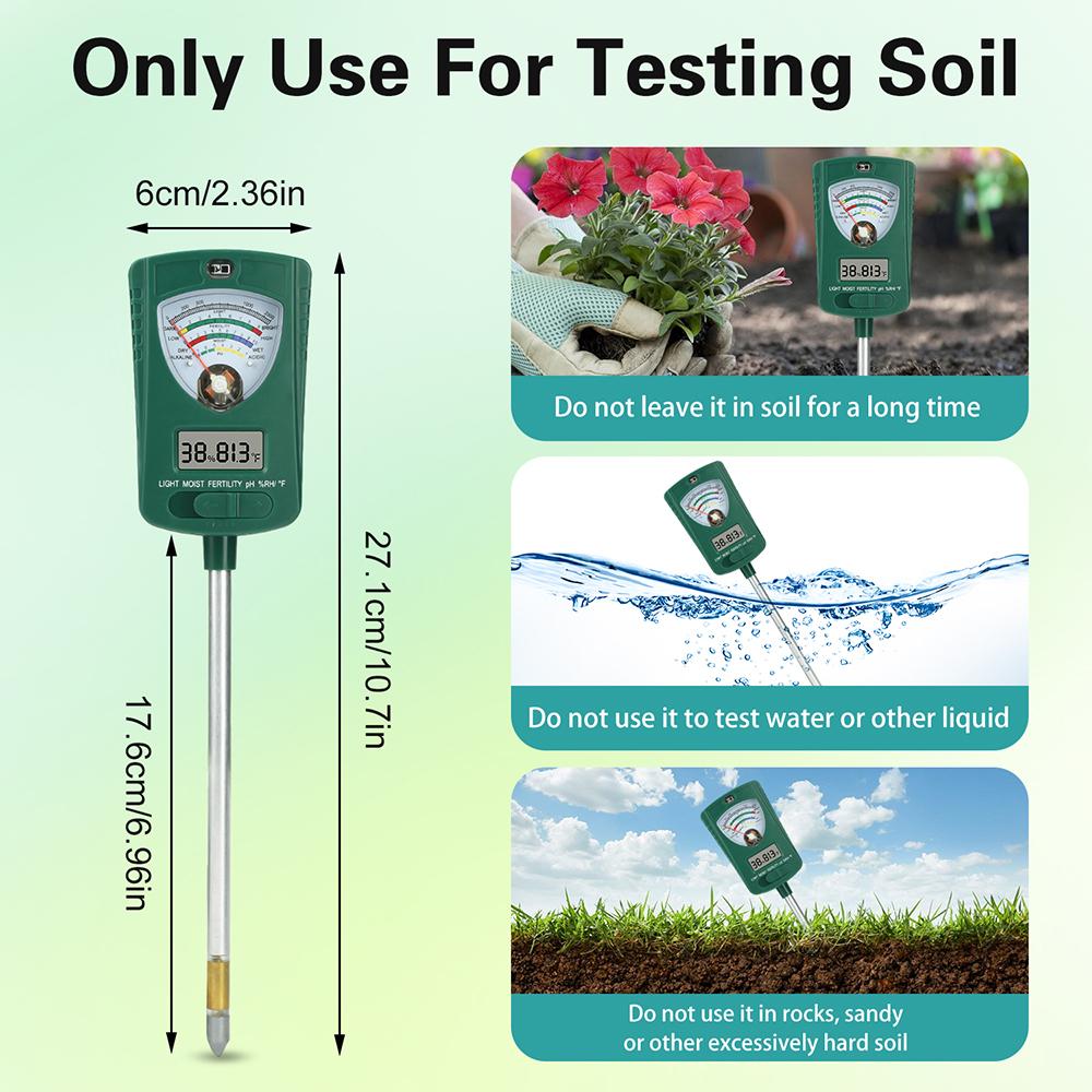 7-in-1 Soil pH Meter Analyzer Moisture Sensor Soil Tester for Gardening Hydroponics Planting PH Fertility Temperature Humidity