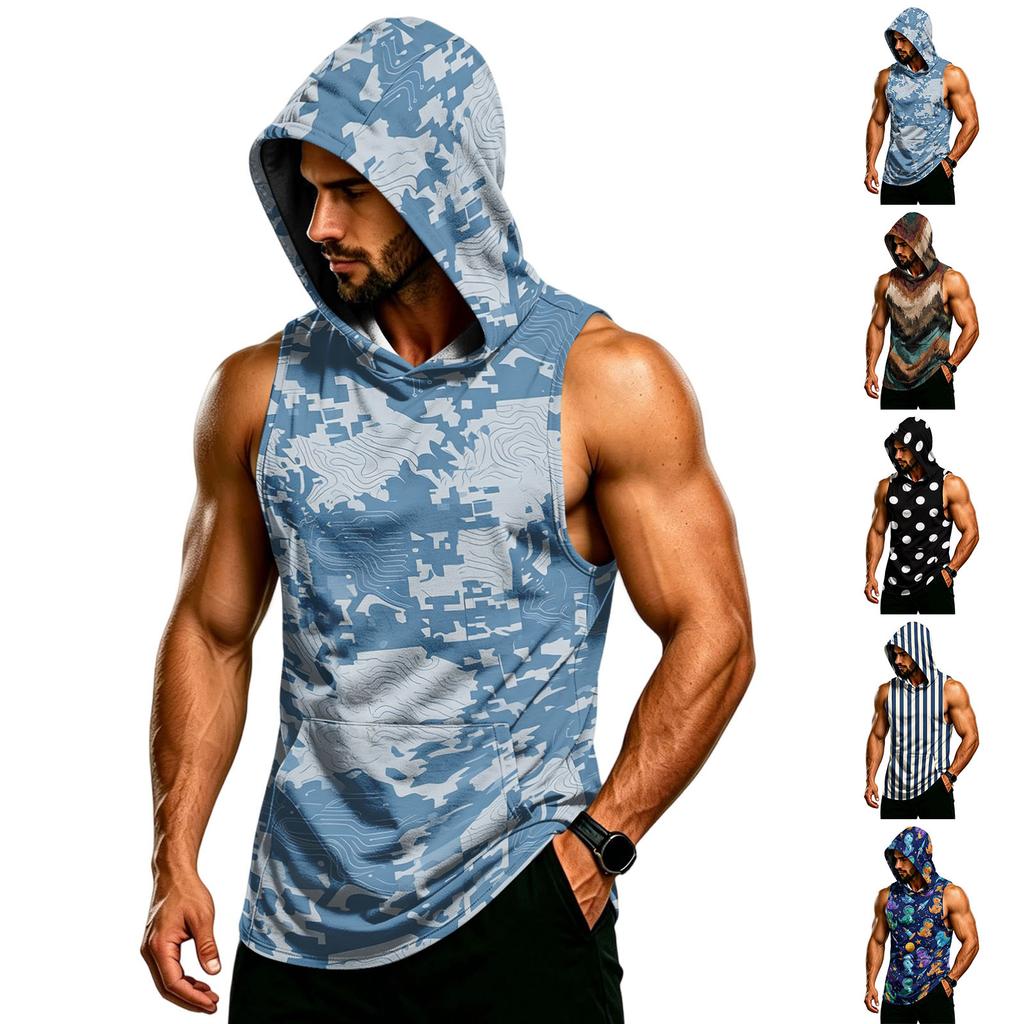 Men's Sleeveless Hoodie Muscle Fit Tank Top Breathable Quick Dry Gym Workout Fitness Vest for Training