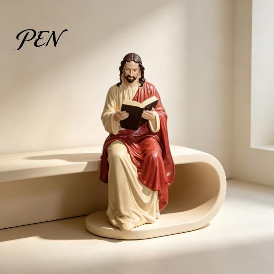 Religieuze Hars Ornamenten Jezus en Maagd Maria Lezen Boekenplank Beeldjes, Zittende Beelden, Christelijke Beelden voor Huisplank Decoratie, Katholieke Beelden