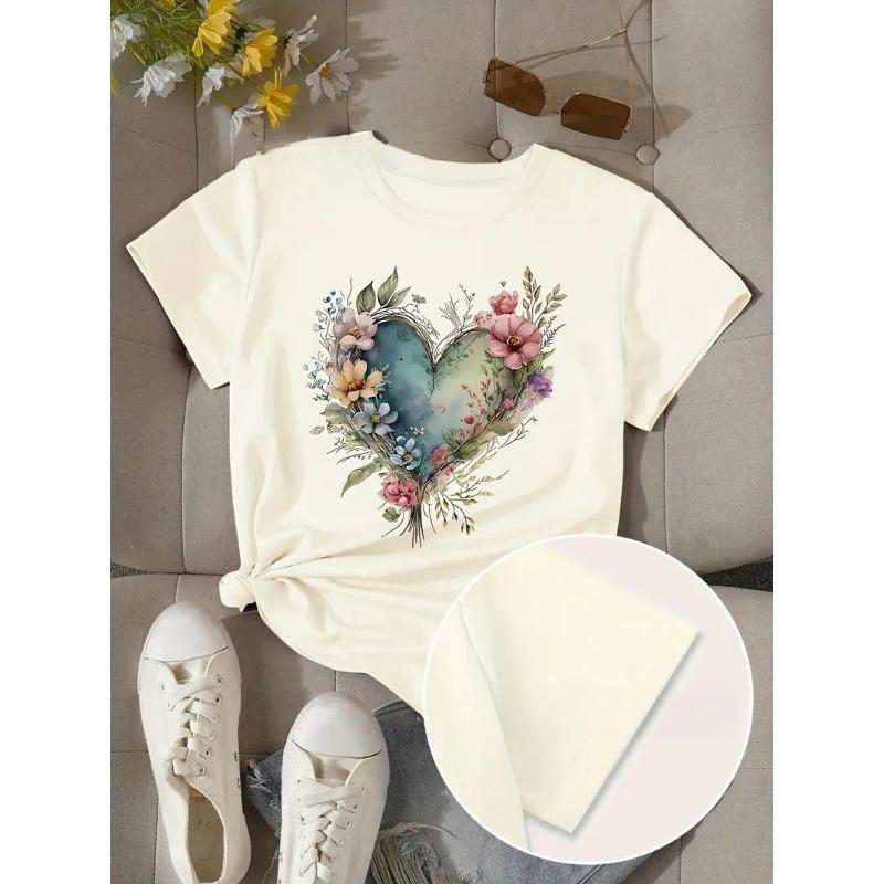 

Women s T-Shirts Summer Clothing Gold Heart 3D Printing O-Neck Short Sleeve Tops Streetwear Oversized Apparel Loose Ladies Tees S