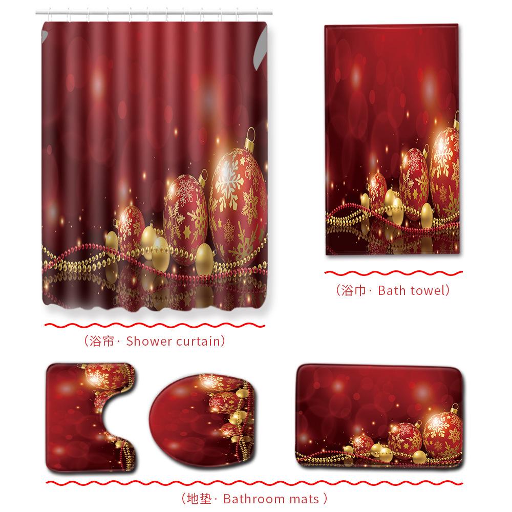 Christmas Bathroom Shower Curtain Bath Towel Floor Mat Five-Piece Set Bathroom Toilet Carpet Shower Foot Mat