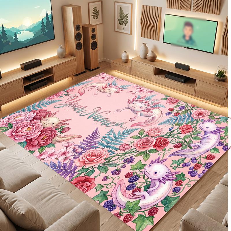 Floral Garden Theme Soft Crystal Velvet Rug Custom Name & Text Print Non Slip Floor Rug for Bedroom Living Room