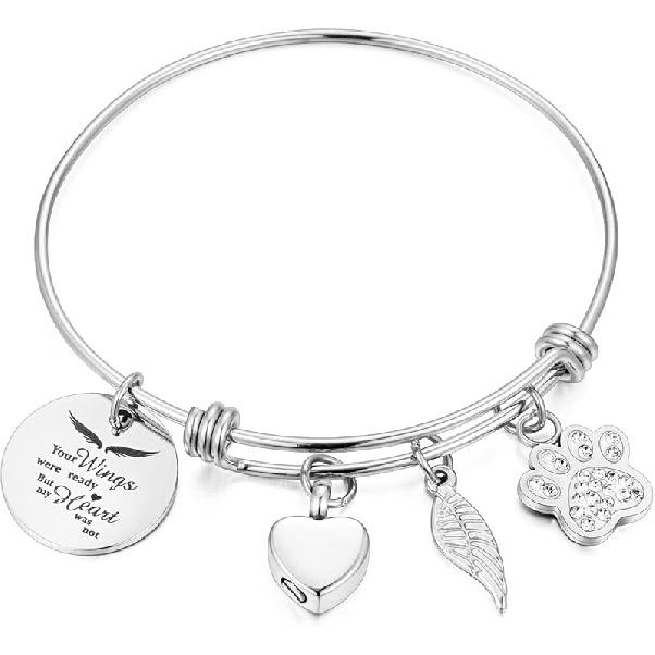 SOITIS Urn Bracelet for Ashes Stainless Steel Cremation Bracelet Ashes Keepsake Holder Memorial Jewelry for Men Women Dog Paw