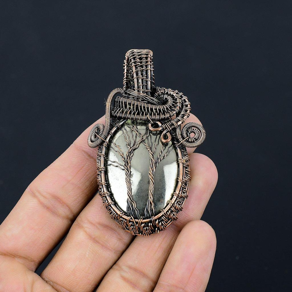 Golden Apache Pyrite Pendant, 999 Copper Wire Wrapped Jewelry, Gemstone Pendant, Gift For Her Handmade Dainty Jewelry