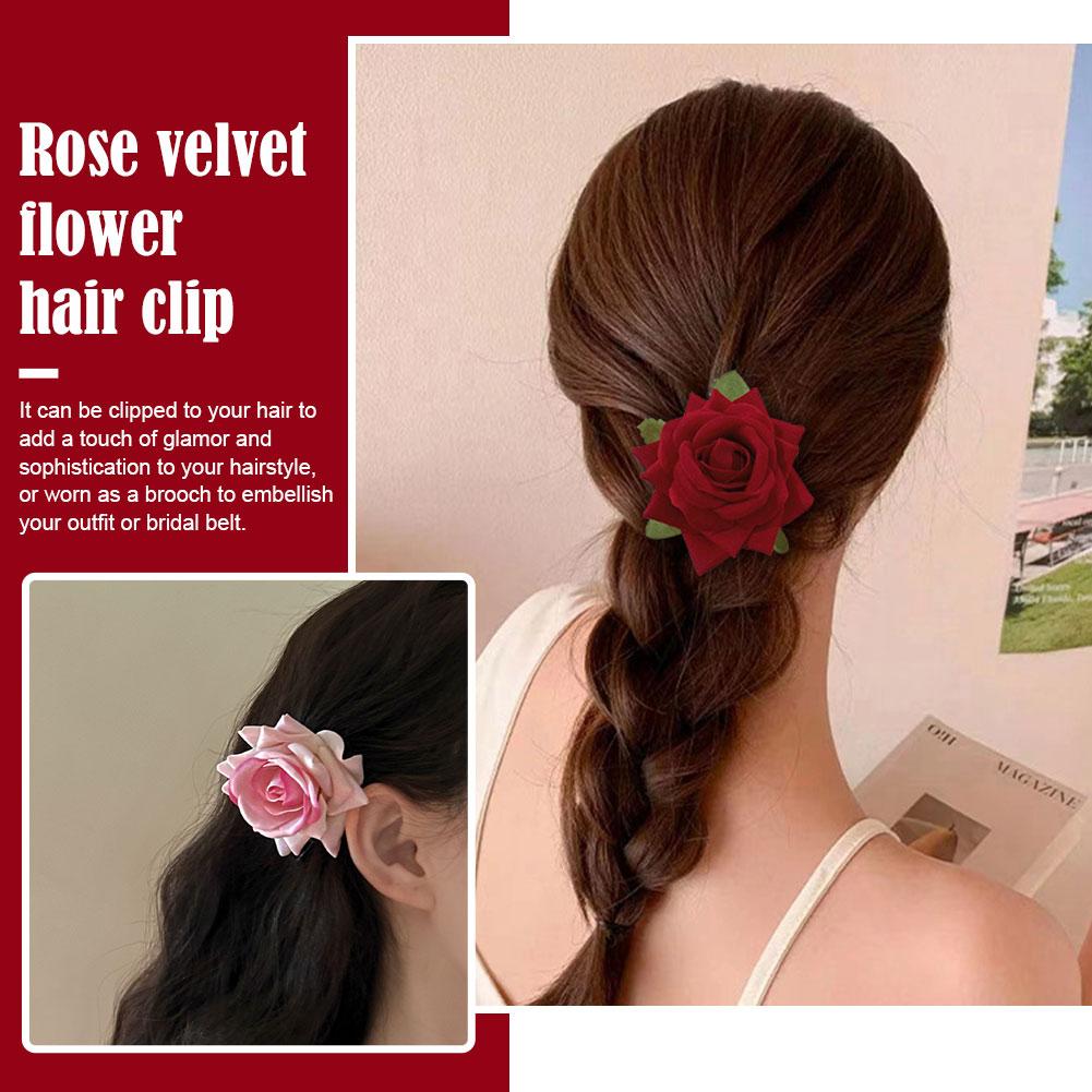 1pcs Retro Red Pink Rose Flower Hairpi Duckbill Clip Flower Brooch Women Hair Accessories Fashion Hair Clips Photo Props