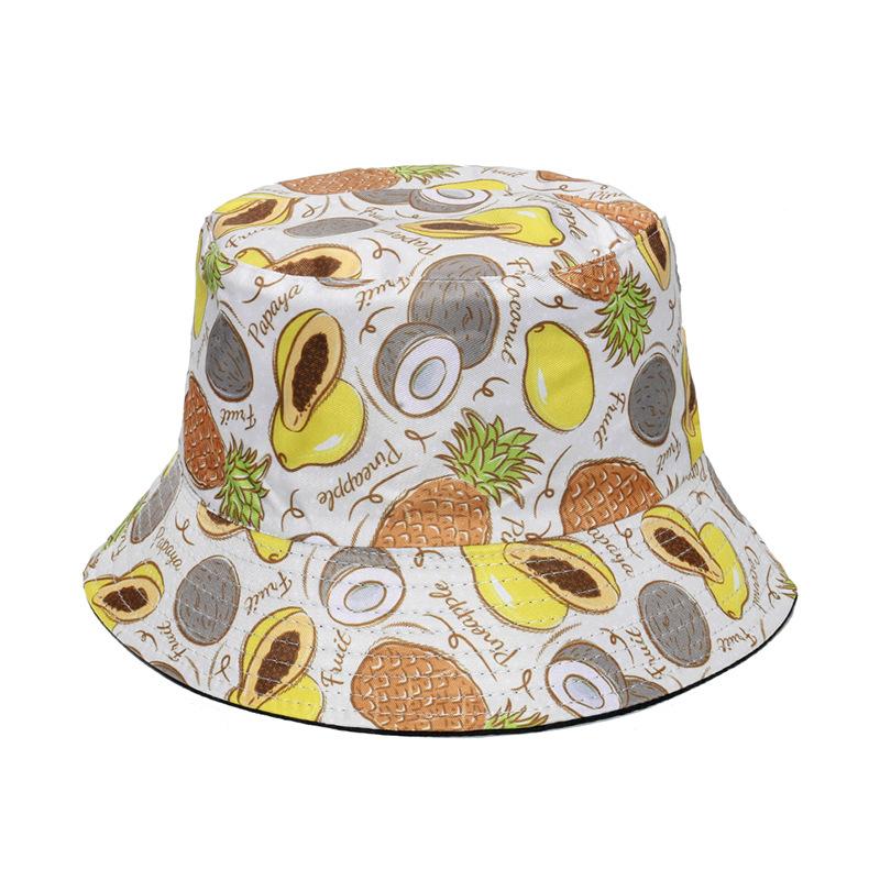 Unisex Vegetables Fruits Print Bucket Hats For Women Girls Summer Double-Sided Foldable Panama Sun Hat Fruit Bob Fisherman Caps