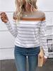 Damen T-Shirt 3D Streifen Colorblock Print Mode Langarm Rundhals Regular Top Feiertagswochenende Frühling und Herbst