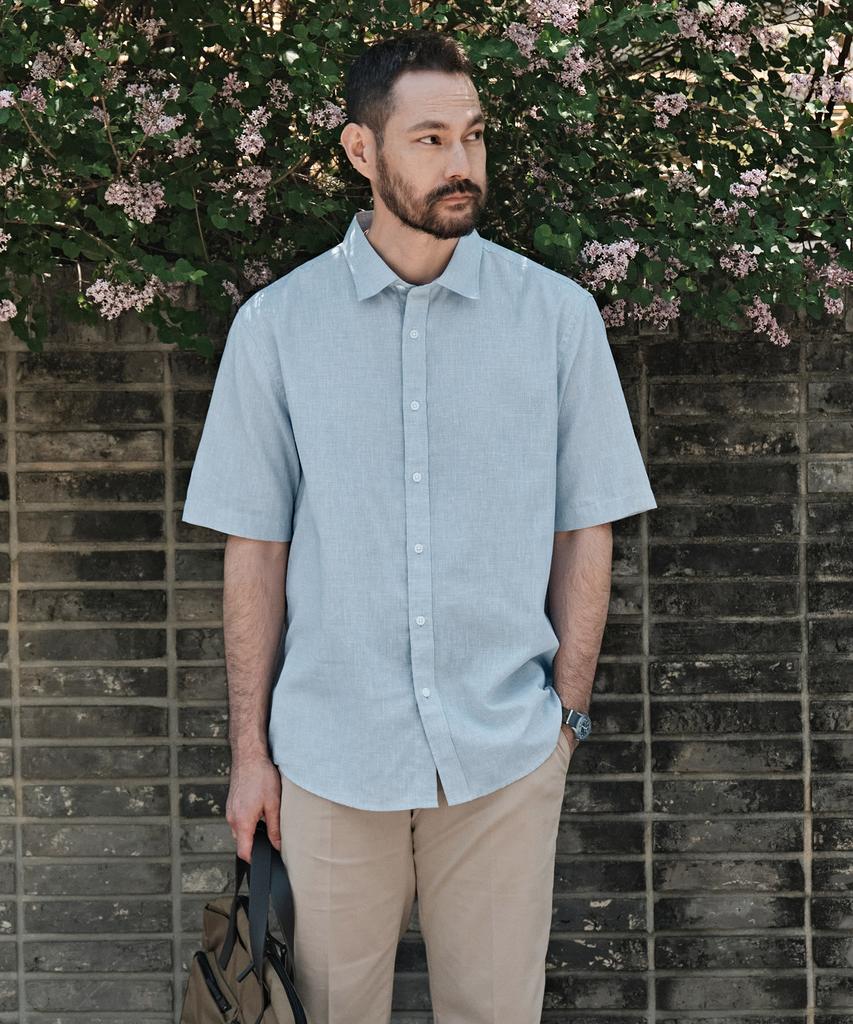 Stico Diems Small Check Linen Blend Short Sleeve Shirt_Mint (Easy Fit)_Ddsxb03Ecm