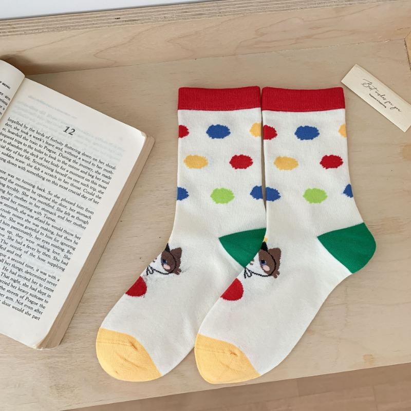 Cute Cat Striped Socks for Women, Mid-calf Socks for Autumn and Winter, Trendy for Women, Dopamine Cartoon Boneless Women's Socks