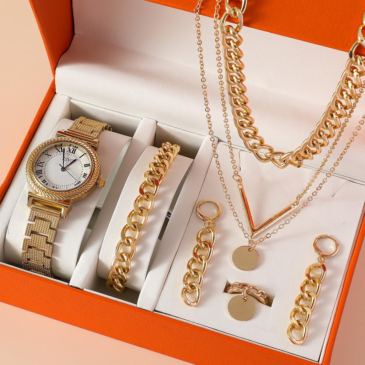 

5 шт./компл. новые женские часы, набор в стиле Instagram, нишевый модный универсальный браслет, кольцо, серьги, ожерелье, набор