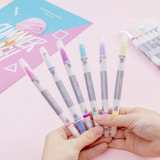 6Pcs Highlighter Pen Erasable Double-Ended Fluorescent Marker Pen Quick-Dry Non-Smudge Ink Pen for Notes And Study Revision Eye Protection