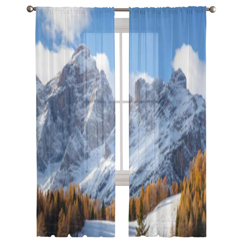 Mountains Snow Landscape On The Northern Italy Chiffon Sheer Curtains for Living Room Bedroom Window Voiles Tulle Curtain