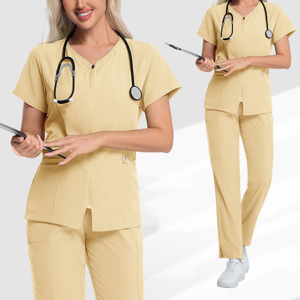 Ladies' Comfortable And Casual Solid Color Short Sleeved Pants Protective Suit Set