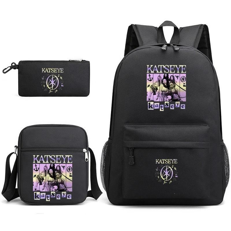 Katseye Music Gruppo di Ragazze Zaino Scolastico Borsa Pranzo Astuccio Set per Studenti Cartone Animato 3-in-1