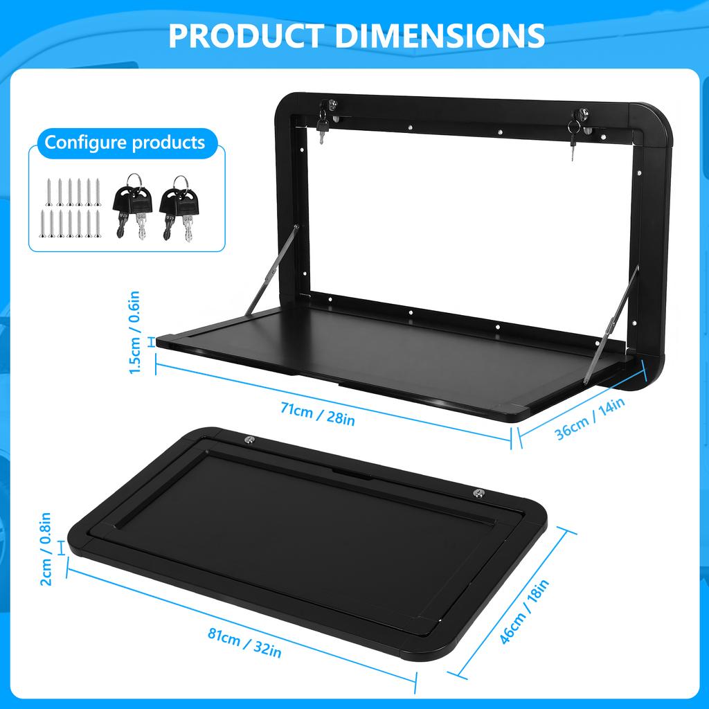 32x18inch Campervan Outside Picnic Table with Locking Latches Collapsible Wall Tab Large Capacity for Campervans & Motorhomes