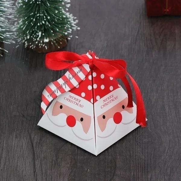 New 12pcs Merry Christmas Candy Gift Box With Tags Kraft Paper Favors Party Supplies Christmas Decoration Paper Bags Party Goods