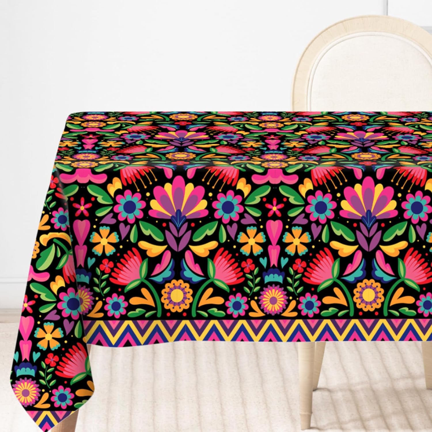 Mexican Day of The Dead Flowers Birds Waterproof Tablecloth Table Decor Kitchen Dining Tablecloth Day of The Dead Decorations 90x140cm