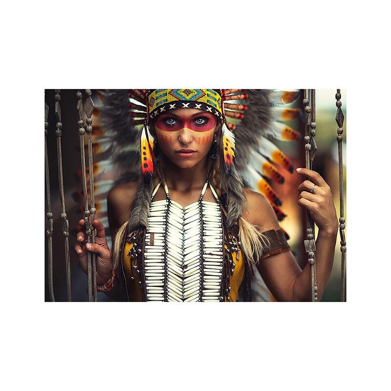 Ragazza con piuma Arte indiana Tema Pittura decorativa Decorazione domestica Tela Figura Dipinti murali per la decorazione del soggiorno