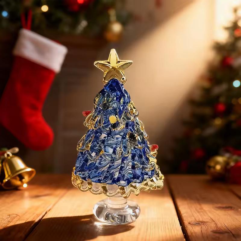 Glass Christmas Tree Ornament Ceramic Rotating Desktop Decoration Christmas Gift for Home Party Holiday Decor Decoration Props