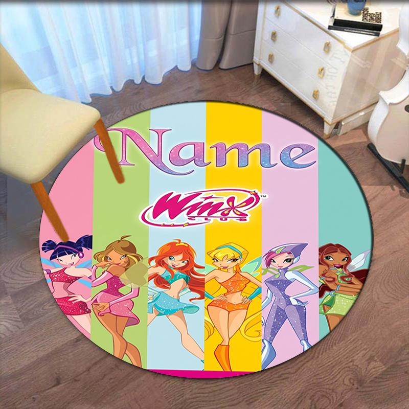 Custom Name Winx Club Printed Round Rug Carpet Chair Rug Area Rug Entryway Doormats,for Office Chair Living Room Bedroom Kitchen Room.
