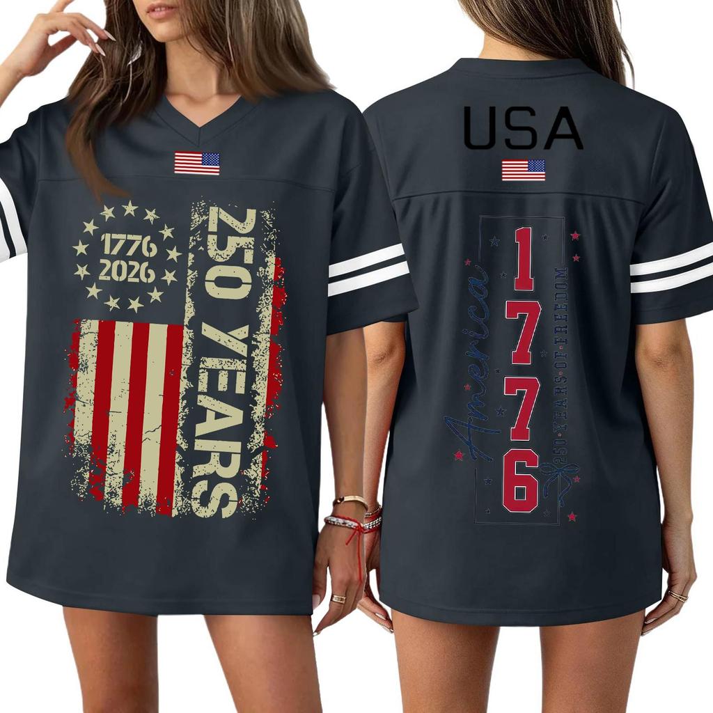 Damen Casual Mode V-Ausschnitt Sport Unabhängigkeitstag Druck Kurzarm Sport T-Shirt Top