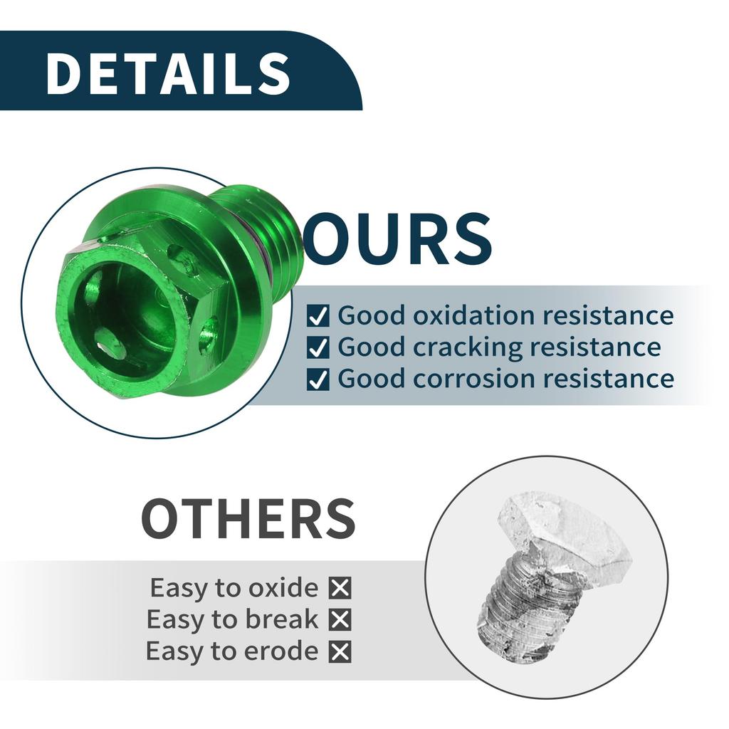 A ABSOPRO M12x1.5 4mm Magnetic Drain Plug Aluminum Alloy with Copper Washer Green