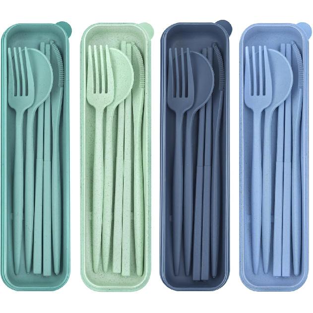 4 Sets Reusable Utensils Set with Case,Travel Utensils with Case,Reusable Utensils for Lunch Box accessories,Portable Chopsticks Knife Fork and Spoon
