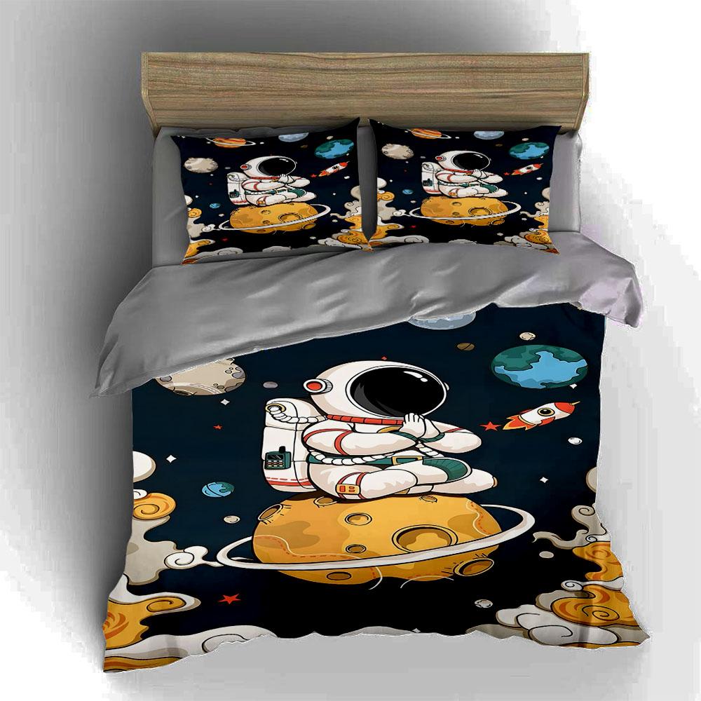 Astronaut space illustration Bedding Duvet cover sets Duvet covers Pillowcases gifts (1 * Duvet Cover 2 * Pillowcases, without duvet insert)