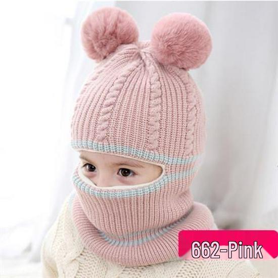 

Children s Knitted Wool Hat and Scarf Set - Thick, Warm, and Velvet-Lined for Autumn and Winter рожевий