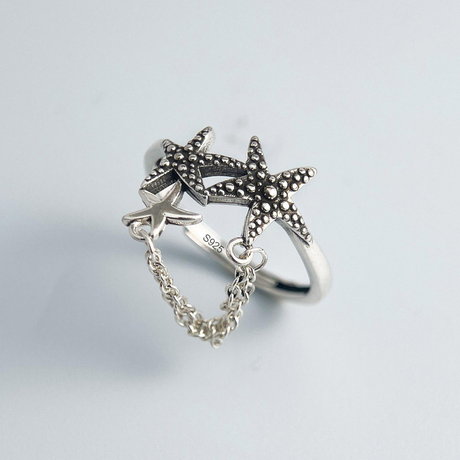 

925 Sterling Silver Rings for Women Couple Minimalist Handmade Simple Retro Starfish Shap Ring Fine Jewelry Gift Prevent Allergy resizable