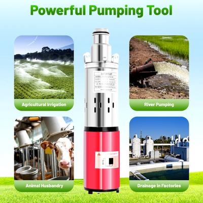 Bomba Sumergible para Pozos Profundos, Bomba de Agua de Acero Inoxidable CC 12V 250W, Caudal de 6.6 GPM, Altura de Elevación de 65 pies, para Riego de Granjas y Ranchos 3500 RPM