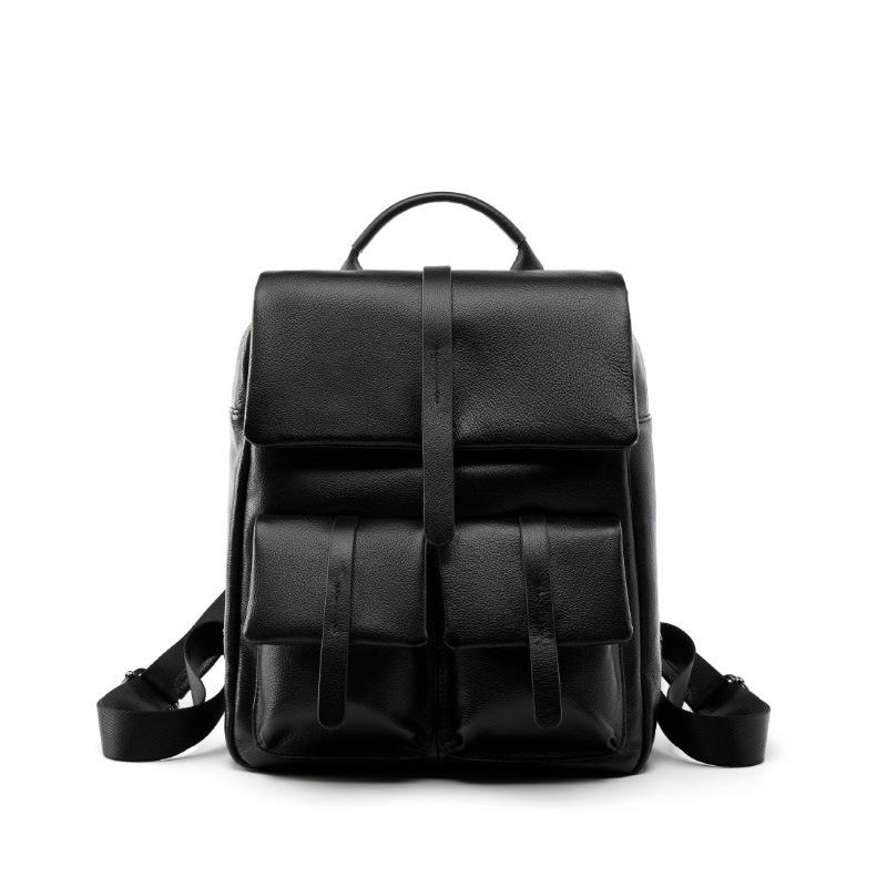 Women s Genuine Leather Backpack - Flap Closure Multi-pocket Casual Daypack чёрный