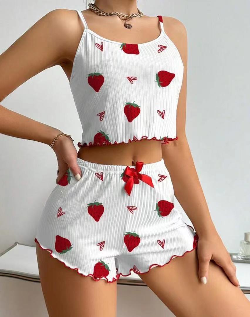 

European beautiful woman pit strip love printing sling vest shorts loungewear two pieces outer order XXXL