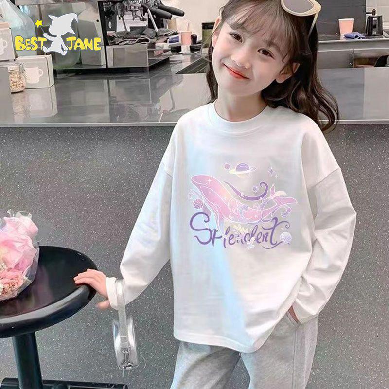 2025 Neues Kinder Langarm Weißes Baumwoll-T-Shirt - Stilvoll & Bequem für Mädchen