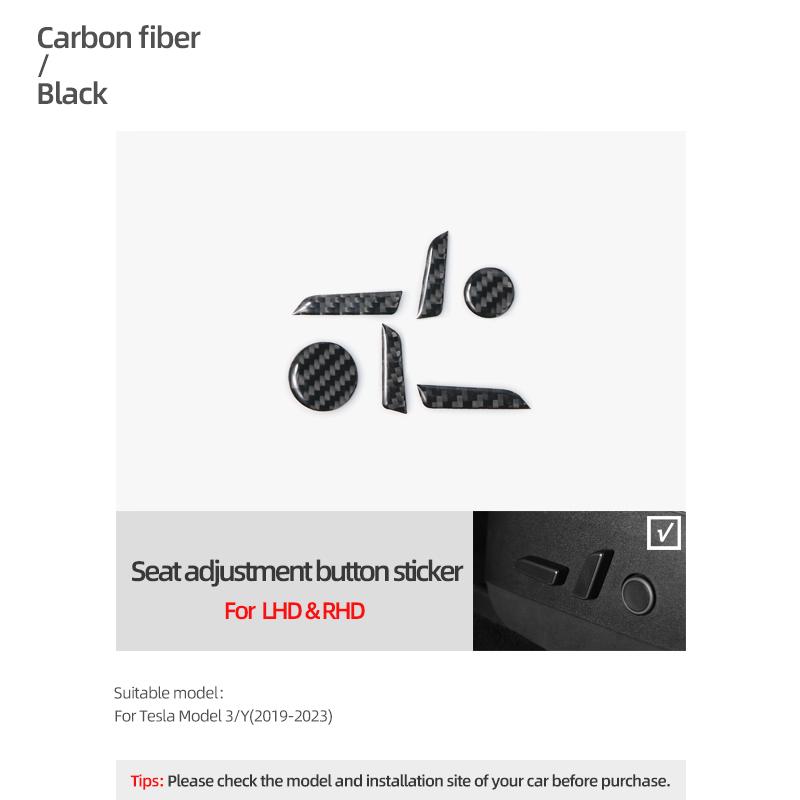 For Tesla Model 3 Model Y 2019-2026 Carbon Fiber Seat Adjustment Buttons Trim Protect Stickers Car Interior Tuning Accessories