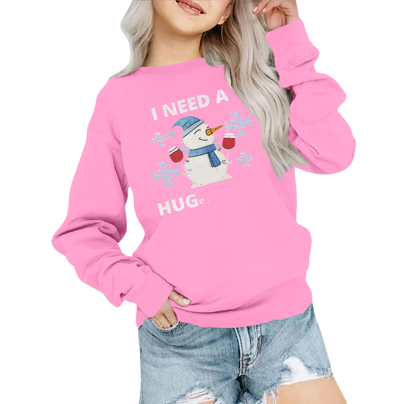 

Детская модная толстовка оверсайз с круглым вырезом, свободного кроя, с длинными рукавами, с повседневным рождественским принтом 130 розовый