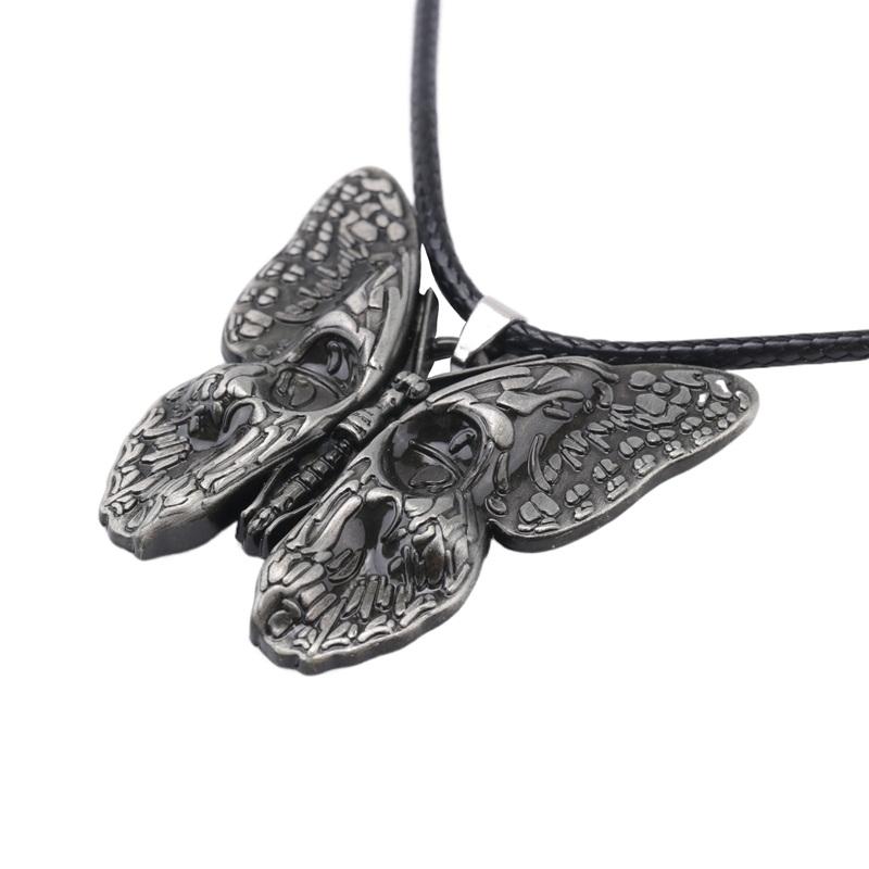 Gothic Punk Butterfly With Skull Pendant Necklace Personality Hiphop Halloween Jewelry Party Gift