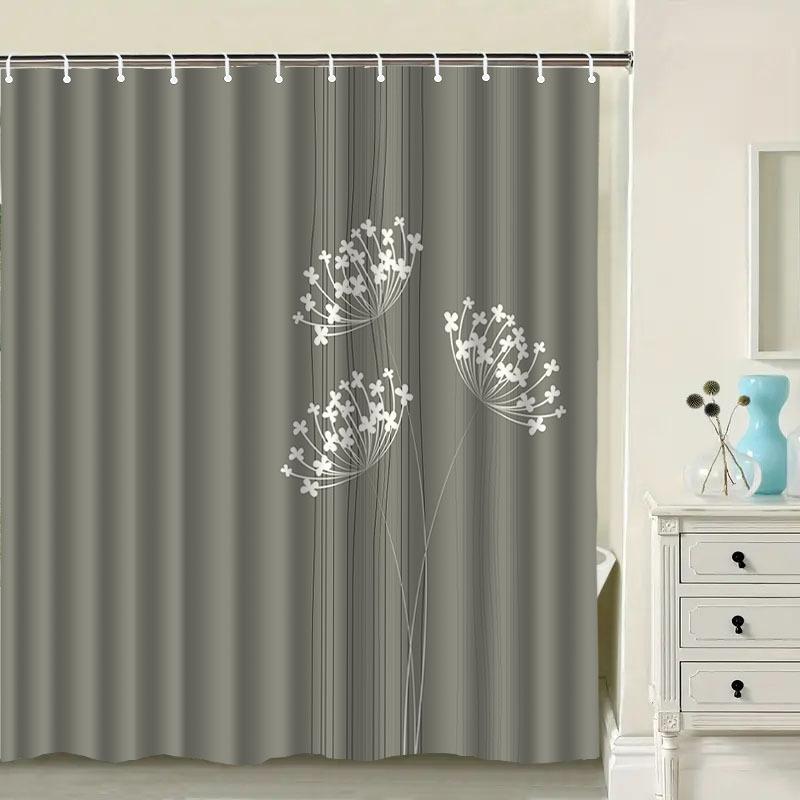 

Modern Gray Shower Curtain Floral Pattern Dandelion Design Elegant Bathroom Decor Waterproof Printed Bath Curtain Home Style W60H190(CM)-1 Pcs