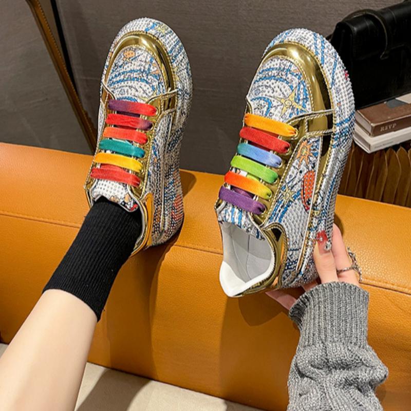 Women's Early Spring Full Diamond Fashionable Versatile Thick Bottom Rhinestone Casual Sports Sneakers
